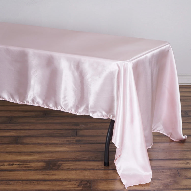 Satin 60 Inch x 126 Inch Rectangular Tablecloth In Blush Rose Gold 
