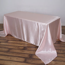 Satin Rectangular Tablecloth In Blush Rose Gold 90 Inch x 156 Inch