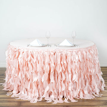 Create Unforgettable Memories with Our Blush Curly Willow Taffeta Table Skirt