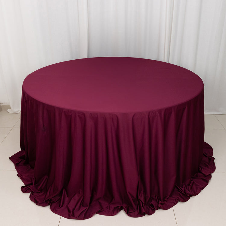 Burgundy Premium Scuba Round Tablecloth, Wrinkle Free Polyester Seamless Tablecloth 132inch