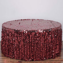120" Big Payette Burgundy Sequin Round Tablecloth Premium Collection