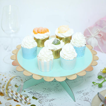 Elegant Gold/Mint 1-Tier Cardboard Cupcake Dessert Cake Stand Holder 13''