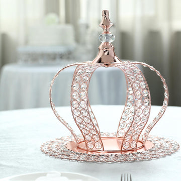 Enhance Your Event Decor with the Rose Gold Crystal-Bead Crown Cake Topper