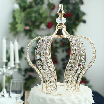 Add a Touch of Elegance with the Metallic Gold Crystal-Bead Royal Crown Cake Topper