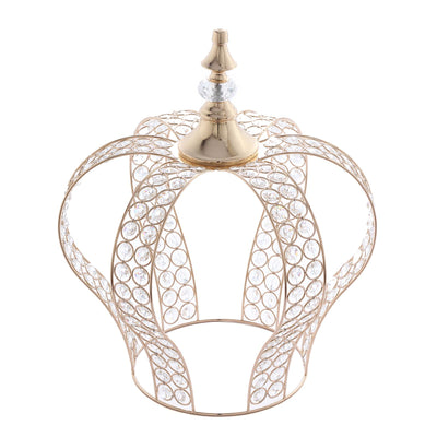Gold crown with crystal accents on a white background.
