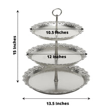 15inch Metallic Silver 3-Tier Round Plastic Cupcake Display Tray Tower With Lace Cut Edges
