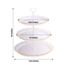 15inch White 3-Tier Plastic Cupcake Tray Tower With Gold Scalloped Edges