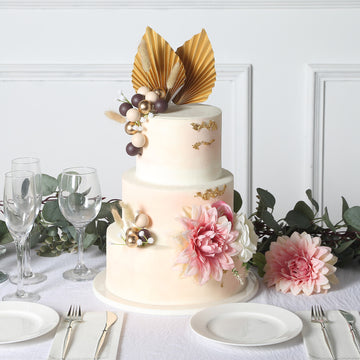 Add Vintage Elegance to Your Event with Assorted Gold Boho Style Palm Leaf Flower Ball Cake Toppers