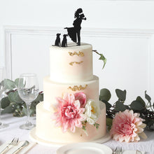 7inch Black Silhouette of Bride, Groom and Pet Dogs Acrylic Cake Toppers
