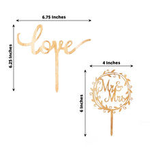 Set of 2 Natural Wooden Mr & Mrs and Love Wedding Cake Toppers, Rustic Cupcake Topper Decorations