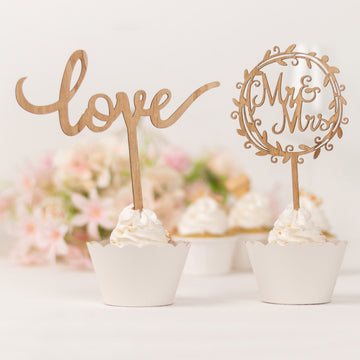 Natural Wooden Mr & Mrs Wedding Cake Toppers