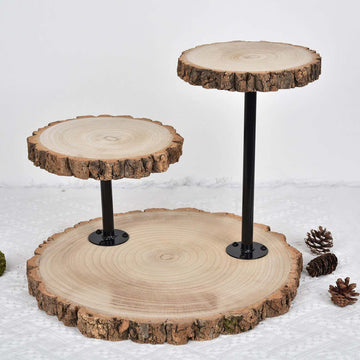 3-Tier Natural Wood Slice Cheese Board Cupcake Stand - Rustic Brown