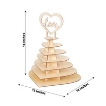 7-Tier Natural Wooden Heart Chocolate Display Stand with "Love" Topper, 16inch Unfinished DIY