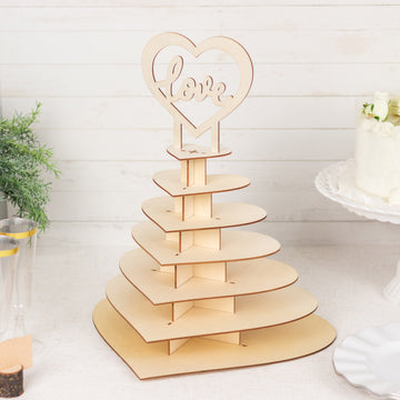 Natural Wooden Heart Chocolate Display Stand - Elevate Your Dessert Table