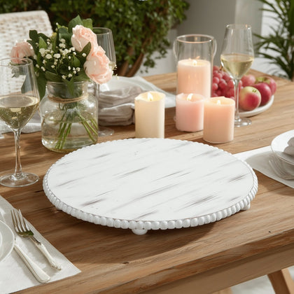 3-Pack Wooden Centerpiece Plates 13" – Antique White Beaded Charger Plates, Rustic Farmhouse Decor