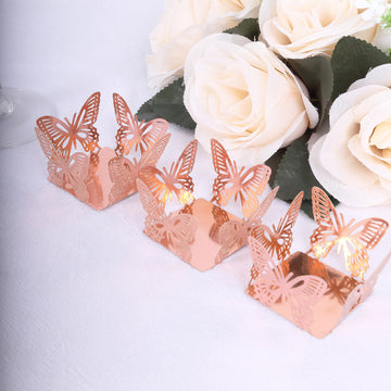Create Stunning Dessert Displays with Metallic Rose Gold Butterfly Truffle Cup Dessert Liners