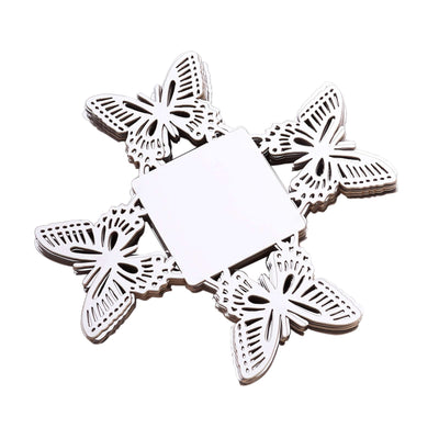 Butterfly-shaped silver mirror with a blank center for customization