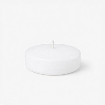 White round candle on a plain background.
