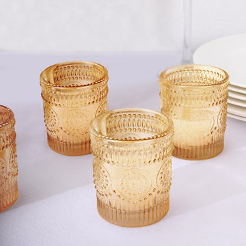 Add Elegance to Your Space with Amber Gold Glass Primrose Candle Holders