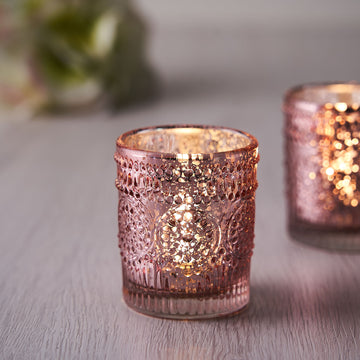 Versatile and Stylish Rose Gold Mercury Glass Candle Holders