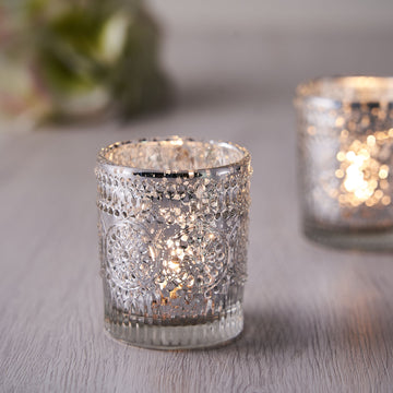 Stylish Silver Mercury Glass Candle Holders