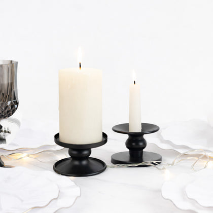 6 Pack Black Metal Candle Holders, 2" Reversible Pillar & Taper Candlestick Stands