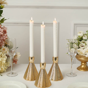 Create a Timeless Ambiance with Metallic Gold Cone Shaped Candle Holders