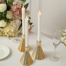 3 Pack | 5inch Metallic Gold Ribbed Ceramic Taper Candle Holders