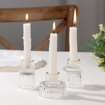 Enhance Your Event Decor with Clear Ribbed Crystal Glass Taper Candle Holders