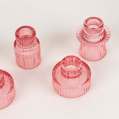 Pink vintage glass candle holders