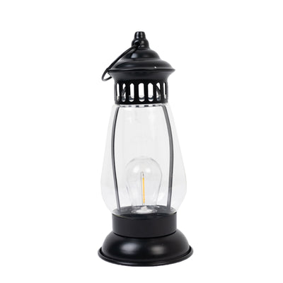 Black vintage lantern with clear glass and LED bulb