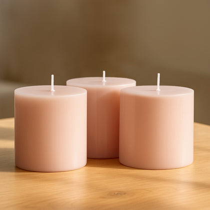6-Pack Unscented Pillar Candles – Dripless 3"x3" Blush Paraffin Wax with Smokeless Cotton Wicks, Clean & Long-Lasting 30-Hour Burn