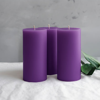 6-Pack Unscented Pillar Candles – Dripless 3"x6" Purple Paraffin Wax with Smokeless Cotton Wicks, Clean & Long-Lasting 60-Hour Burn