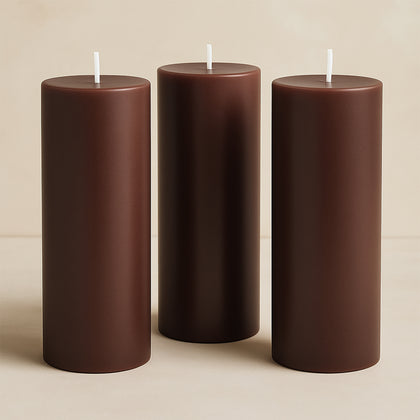 6-Pack Unscented Pillar Candles – Dripless 3"x9" Cinnamon Brown Paraffin Wax with Smokeless Cotton Wicks, Clean & Long-Lasting 90-Hour Burn