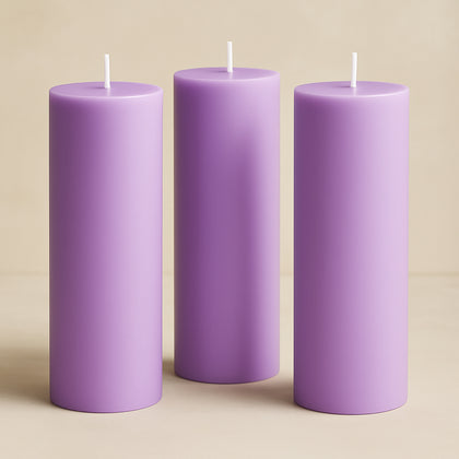 6-Pack Unscented Pillar Candles – Dripless 3"x9" Lavender Lilac Paraffin Wax with Smokeless Cotton Wicks, Clean & Long-Lasting 90-Hour Burn