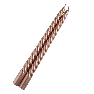 Twisted copper candles in a pair, perfect for elegant decor.