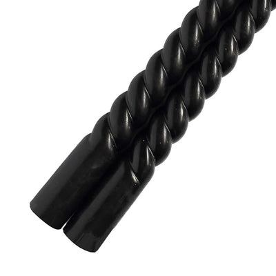 Black twisted elastic rope with smooth ends for versatile use.