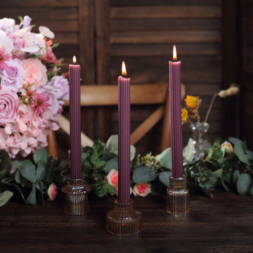 Experience the Beauty of Cinnamon Rose Premium Unscented Ribbed Wick Taper Candles