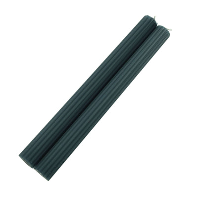 Set of two dark green ribbed taper candles