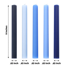 5 Pack | 9inch Assorted Blue Premium Unscented Ribbed Wick Taper Candles