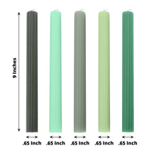5 Pack | 9inch Assorted Green Premium Unscented Ribbed Wick Taper Candles