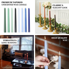 12 Pack | 10inch Mixed Green Premium Wax Taper Candles, Unscented Candles