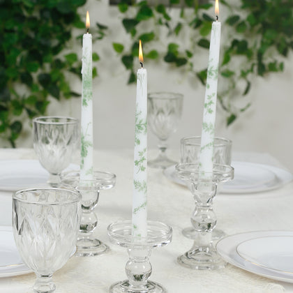12 Pack French Toile Wax Taper Candles White and Sage Green Unscented Candles - 10"