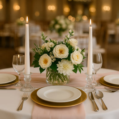 Elegant table setting with candles and flowers for a special occasion.