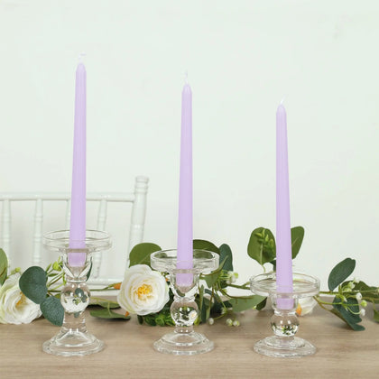 10-Pack Taper Candles 10" Premium Wax Design Lavender Lilac - Unscented Candles