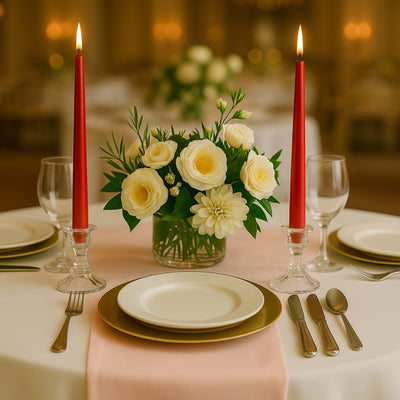 Elegant table setting with flowers and candles for a sophisticated dining experience.