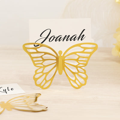 Gold butterfly place card holder with customizable name card.