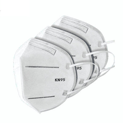 KN95 face masks in a pack of three on a white background