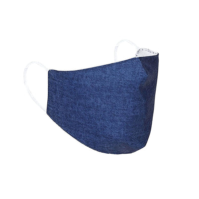 Denim face mask with adjustable ear loops for comfort and style.