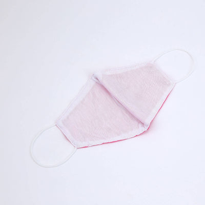 Pink fabric face mask on a plain background